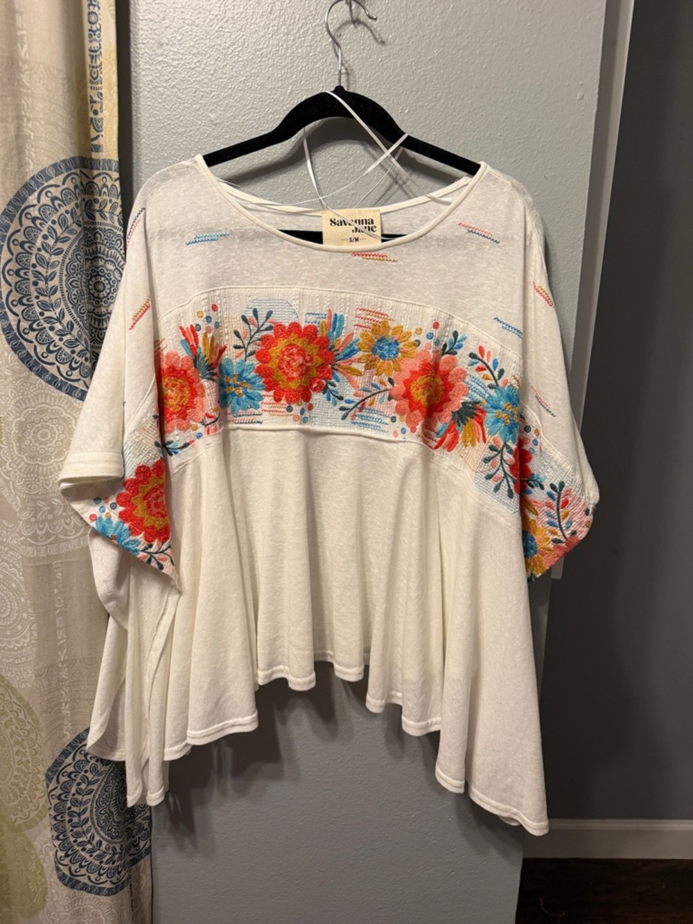 Savanna Jane White Tunic with Red and Blue Floral Embroidery